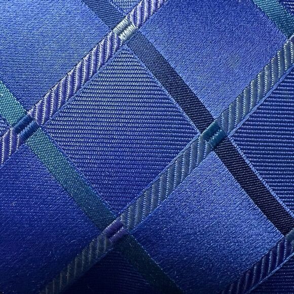 2for25 Michael Kors Silk Men’s Tie Blue Plaid Check Embroidered Designer Necktie - Picture 7 of 9